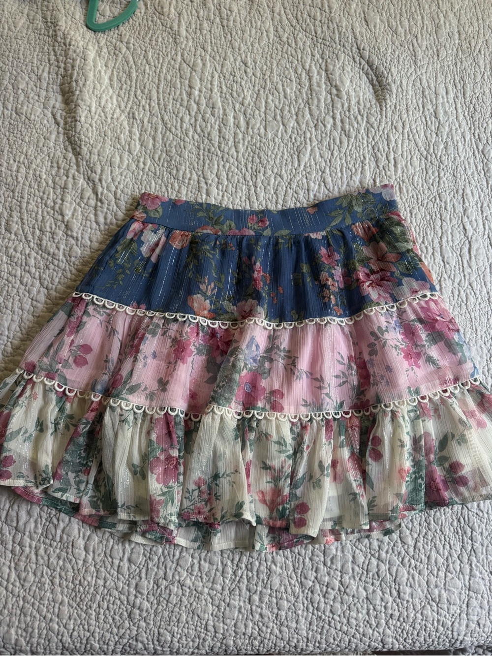 Altar'd State Floral Tiered Skirt in Navy, Pink, Cream